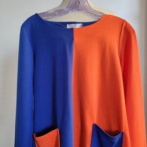 Women’s Blue & Red Knee-Length Striped Pocket Costume-Style Dress (Size: XXL)